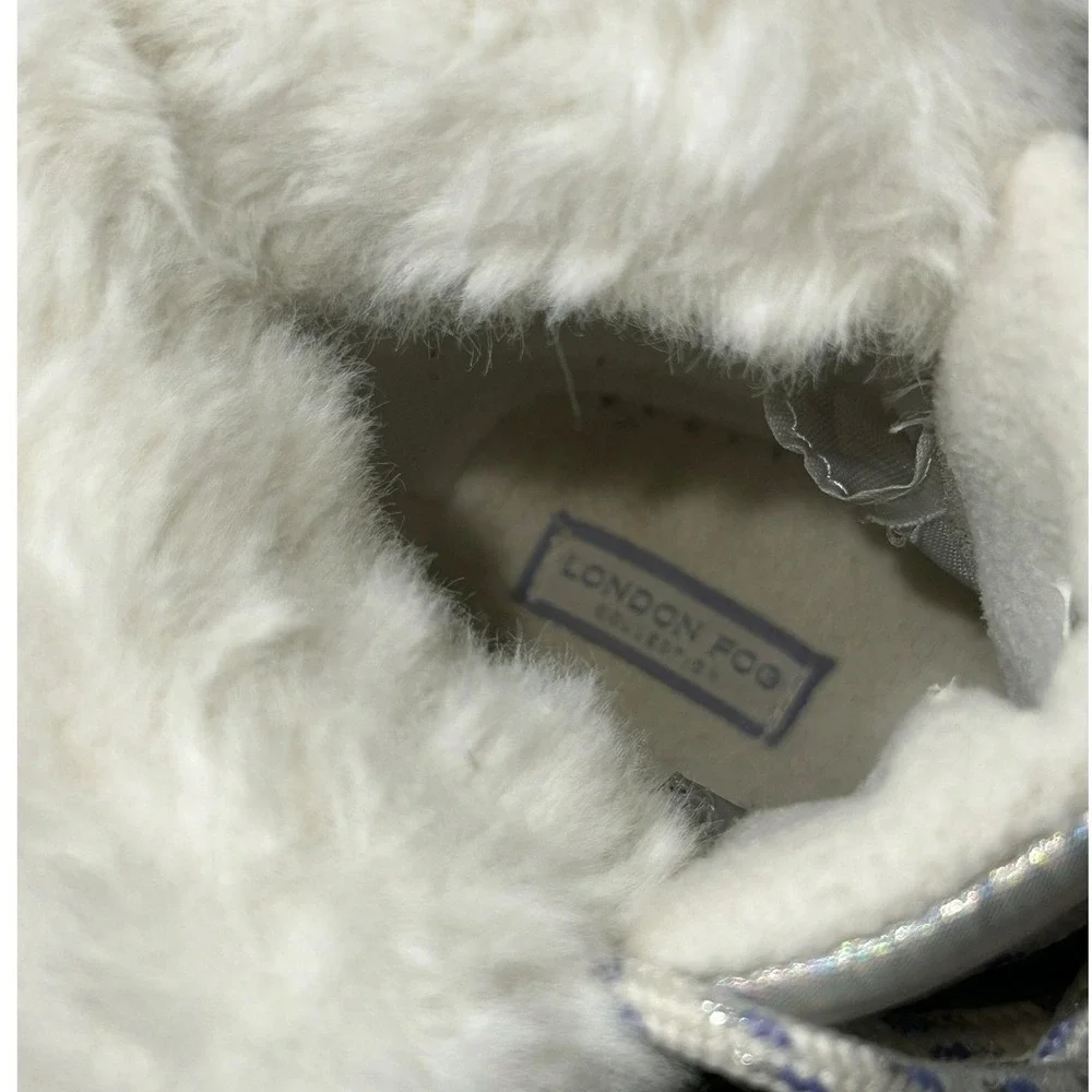 London Fog Bellcourt Kids Silver Iridescent Faux Fur Winter Duck Boots Size 3